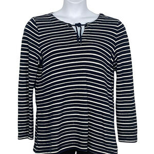 3/$20 T Talbots Sz L Casual Pullover Top 3/4 Sleeve Textured Knit Blue Striped